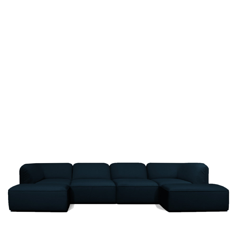 Noor - Pouf Per Divano Modulare - Tessuto Bouclé - Blu Marino