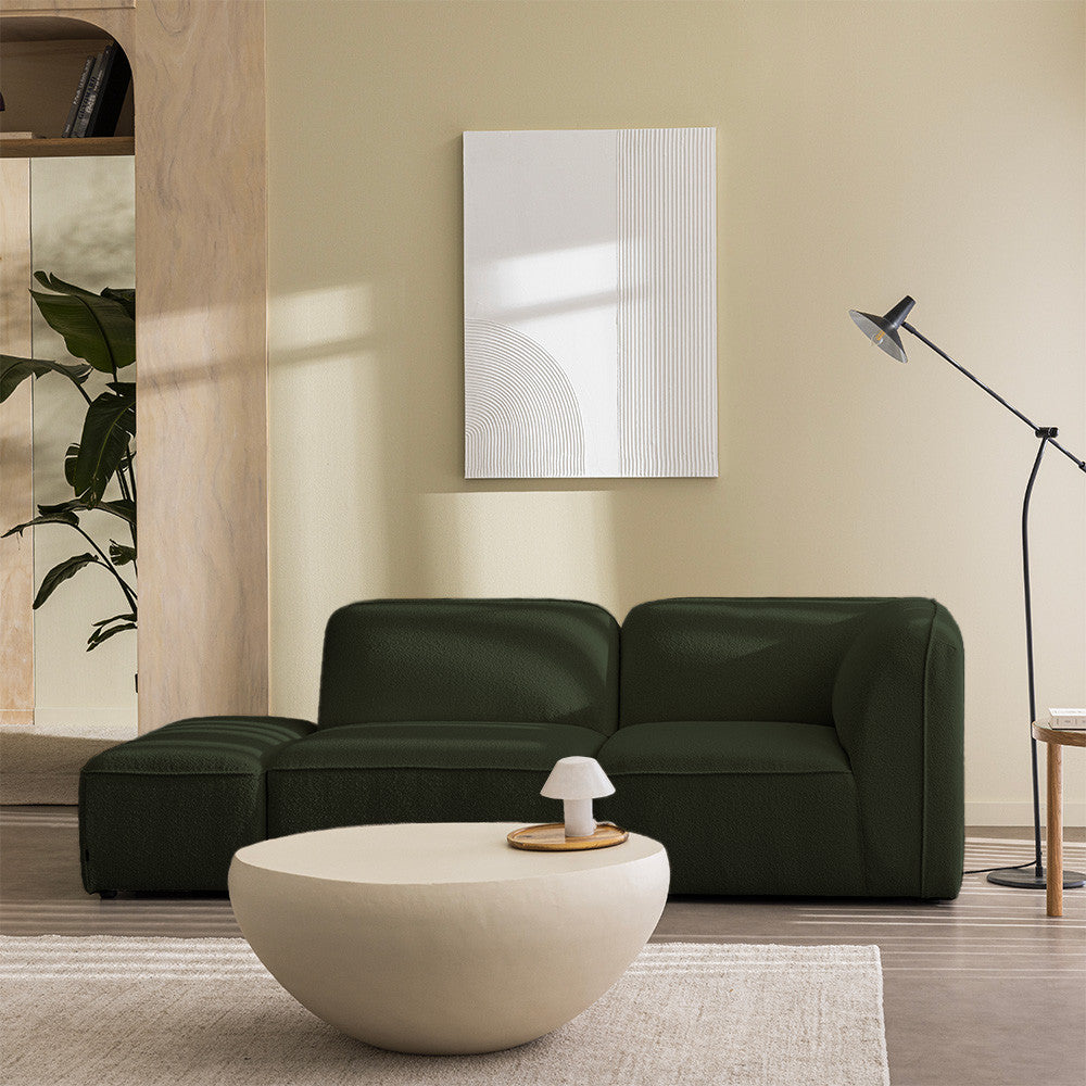 Noor - Pouf Per Divano Modulabile - Tessuto Bouclé - Verde Cachi