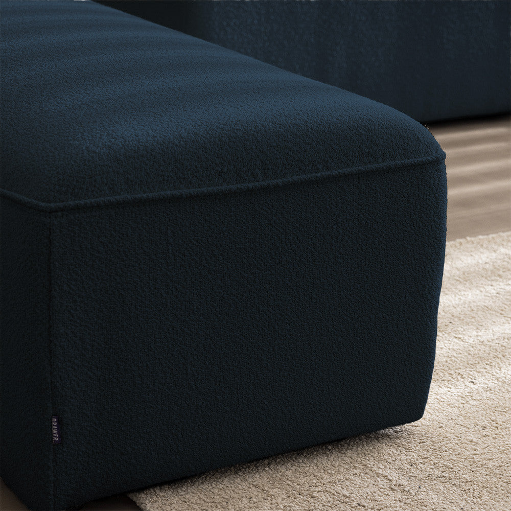 Noor - Pouf Per Divano Modulare - Tessuto Bouclé - Blu Marino