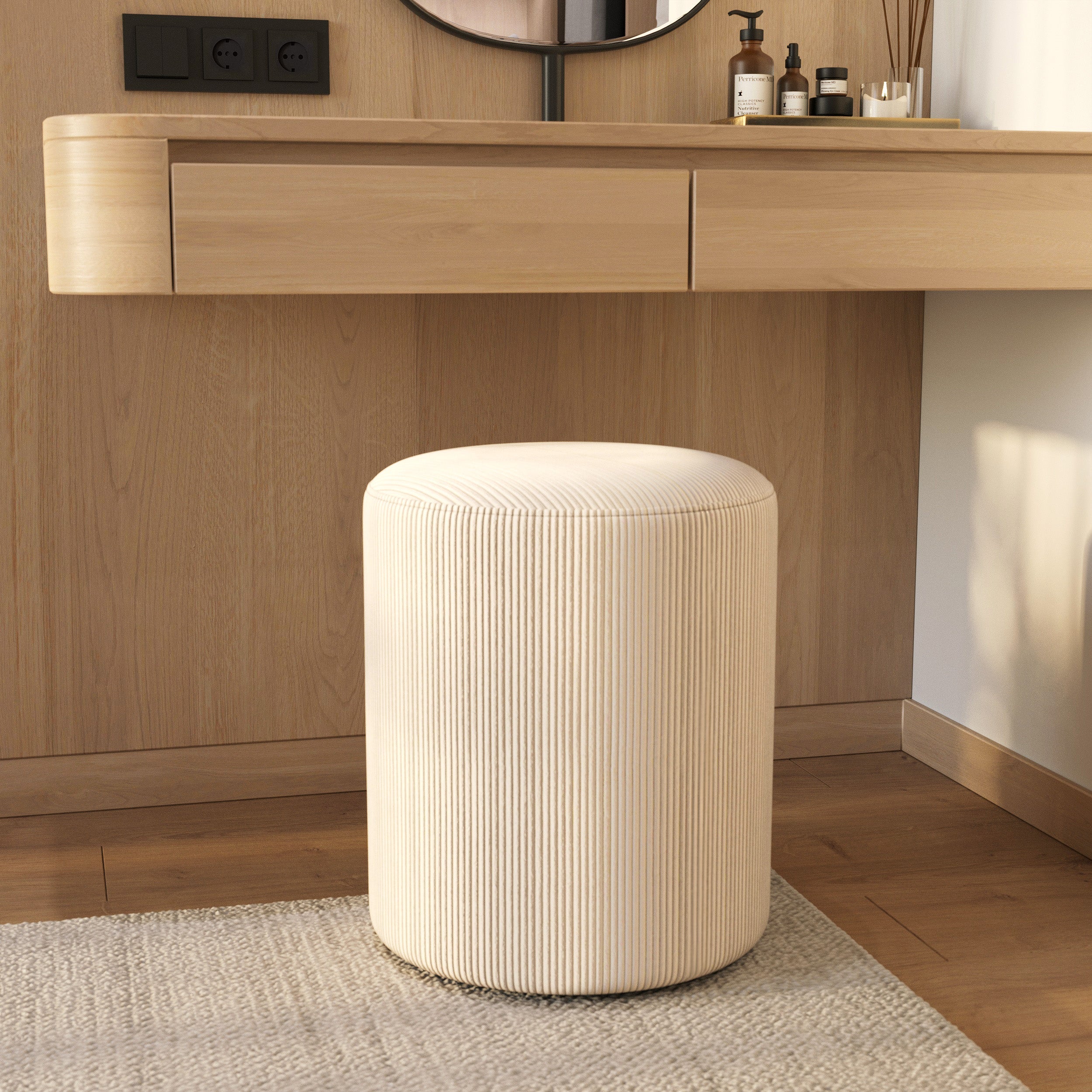 Lily - Pouf Rond En Velours Côtelé Beige