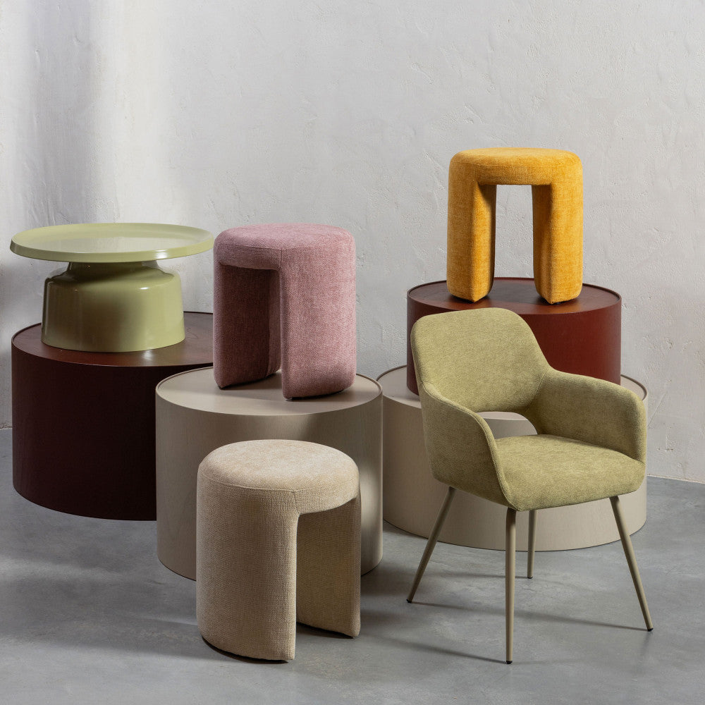 Charlie - Pouf Rond - Tissu - Beige