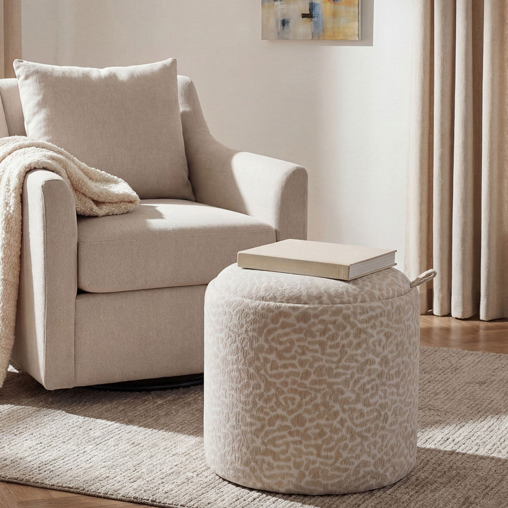 Zoé - Pouf Contenitore Con Stampa Leopardata Convertibile In Tavolino Da Salotto - Beige