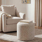 Zoé - Pouf Contenitore Con Stampa Leopardata Convertibile In Tavolino Da Salotto - Beige