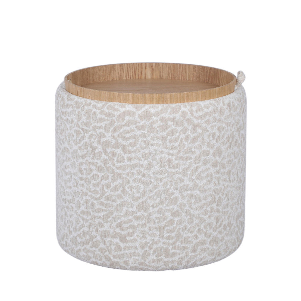 Zoé - Pouf Contenitore Con Stampa Leopardata Convertibile In Tavolino Da Salotto - Beige