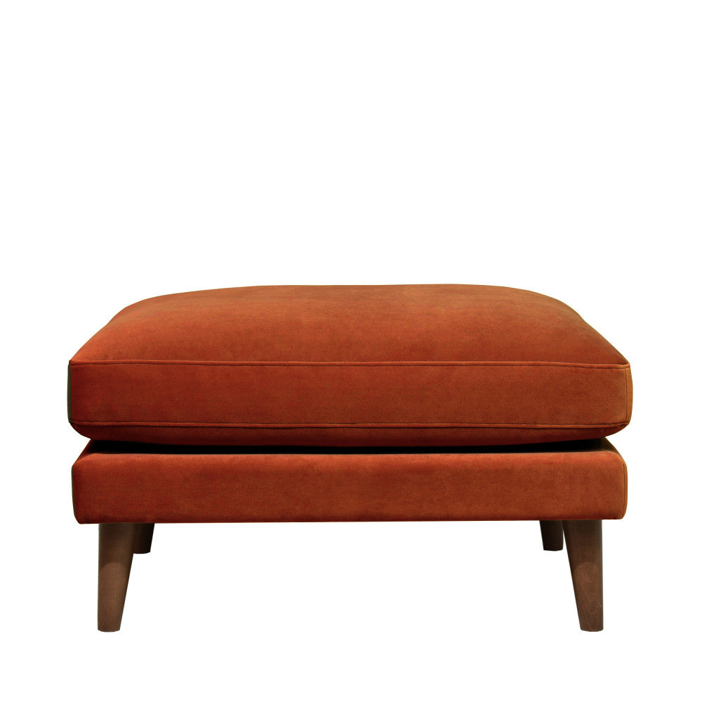 Villabon - Pouf - Velluto Piedi Legno Scuro - Ruggine
