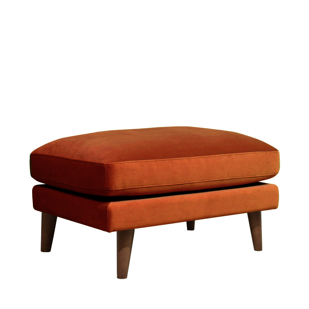 Villabon - Pouf - Velluto Piedi Legno Scuro - Ruggine