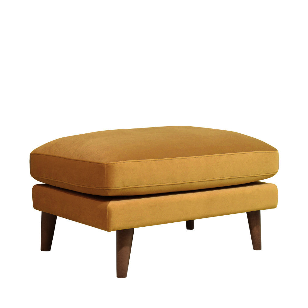 Villabon - Puf - Terciopelo con patas de madera oscura - Amarillo mostaza