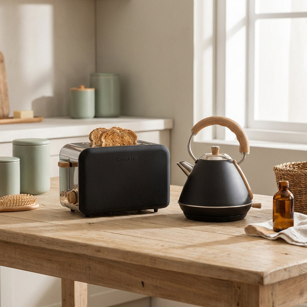 Pack - Petit Grille-Pain Toast Retro + Petite Bouilloire Kettle Retro 1L - Noir