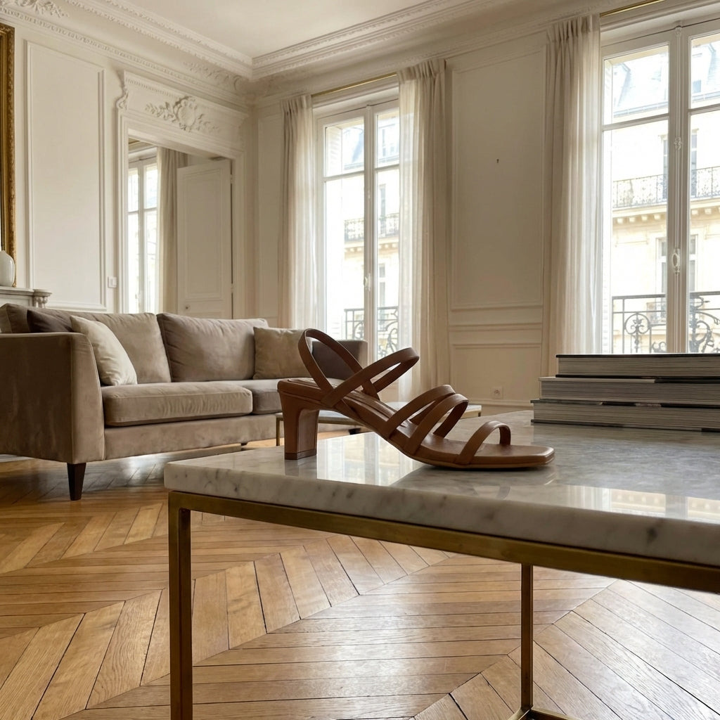 Grey Heeled Sandals - Camel