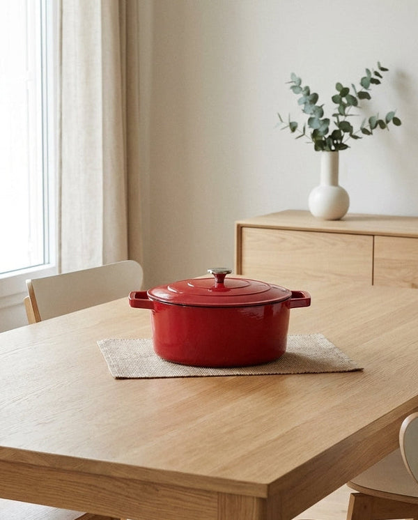 Round Steel Cast Iron Casserole - Red