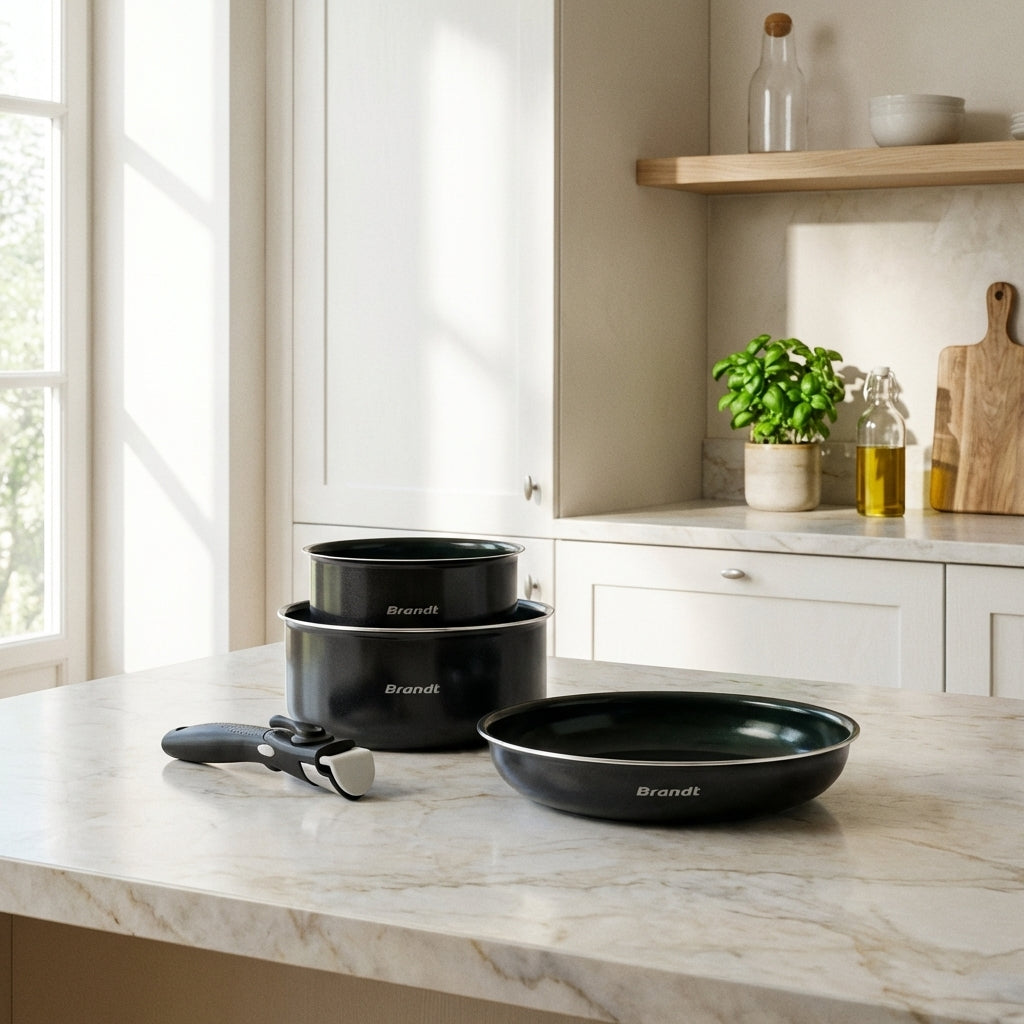 Batería De Cocina 4 Piezas - Aluminio Negro Con Revestimiento Diamante Perlado