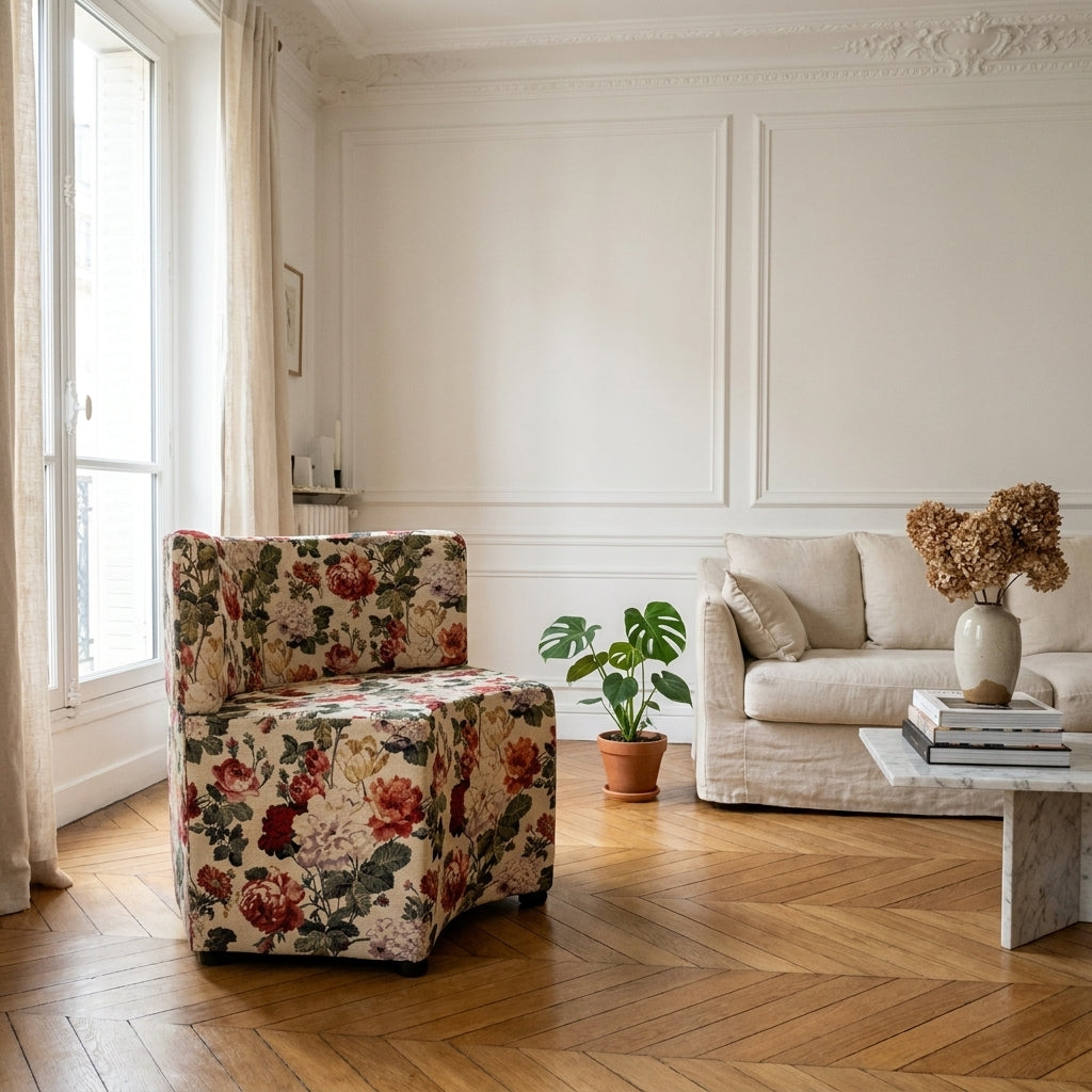 Sillón gráfico floral vintage