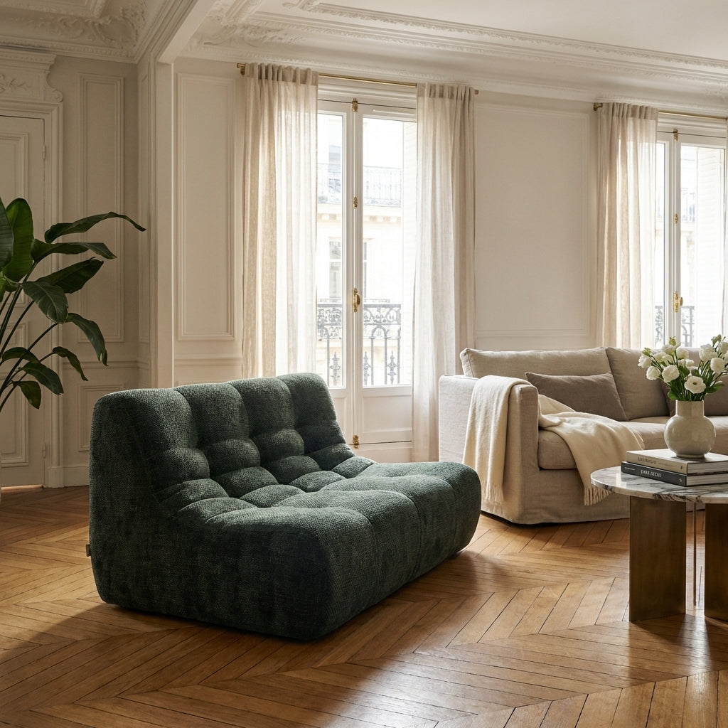 Janis - Banquette Modulable 2 Places - Tissu Chenille - Vert