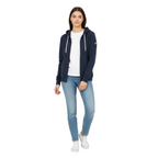 Jott – Hoodie Tijuana - Blauw - Kinderen, vrouwelijk model dat een marineblauw sweatshirt en een blauwe jeans draagt