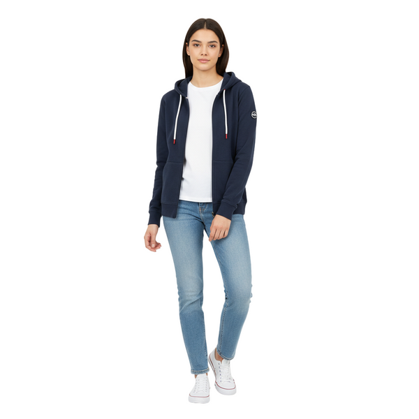 Jott – Felpa Con Cappuccio Tijuana - Blu - Bambino, modella che indossa una felpa blu marino e jeans blu