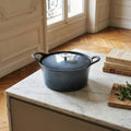 Volcan - Cocotte redonda de hierro fundido con tapa - 20 cm - Azul denim