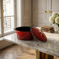 Volcan - Round Cast Iron Casserole Dish with Lid - 2 Sizes - Red