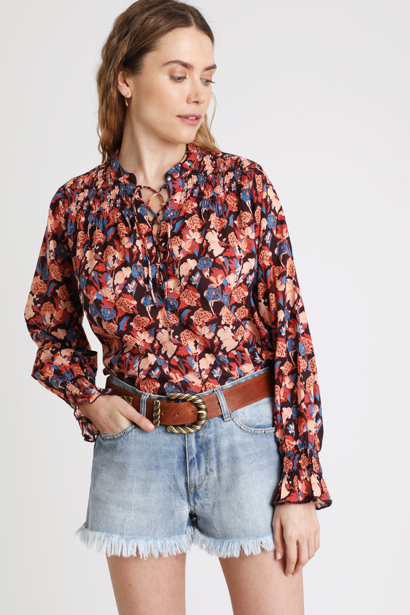 Coral And Black Blouse