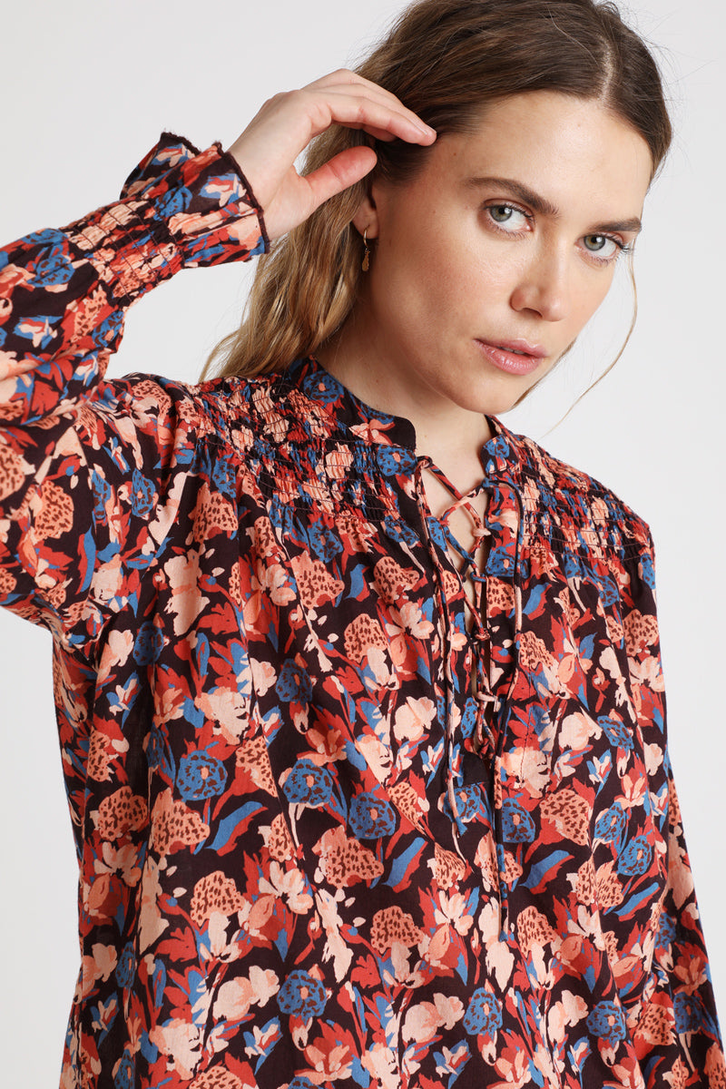 Coral And Black Blouse