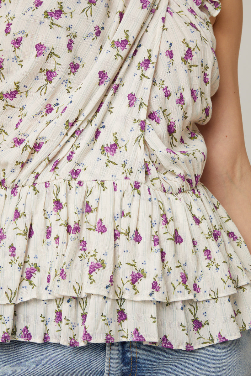 Berenice - Top Drapé - Écru Et Violet