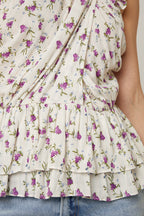 Berenice - Top Drapé - Écru Et Violet