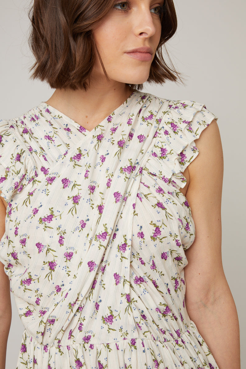 Berenice - Top Drapé - Écru Et Violet