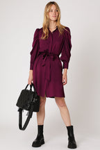 Berenice - Robe Courte Chemise Ml Froncee - Darkpurple