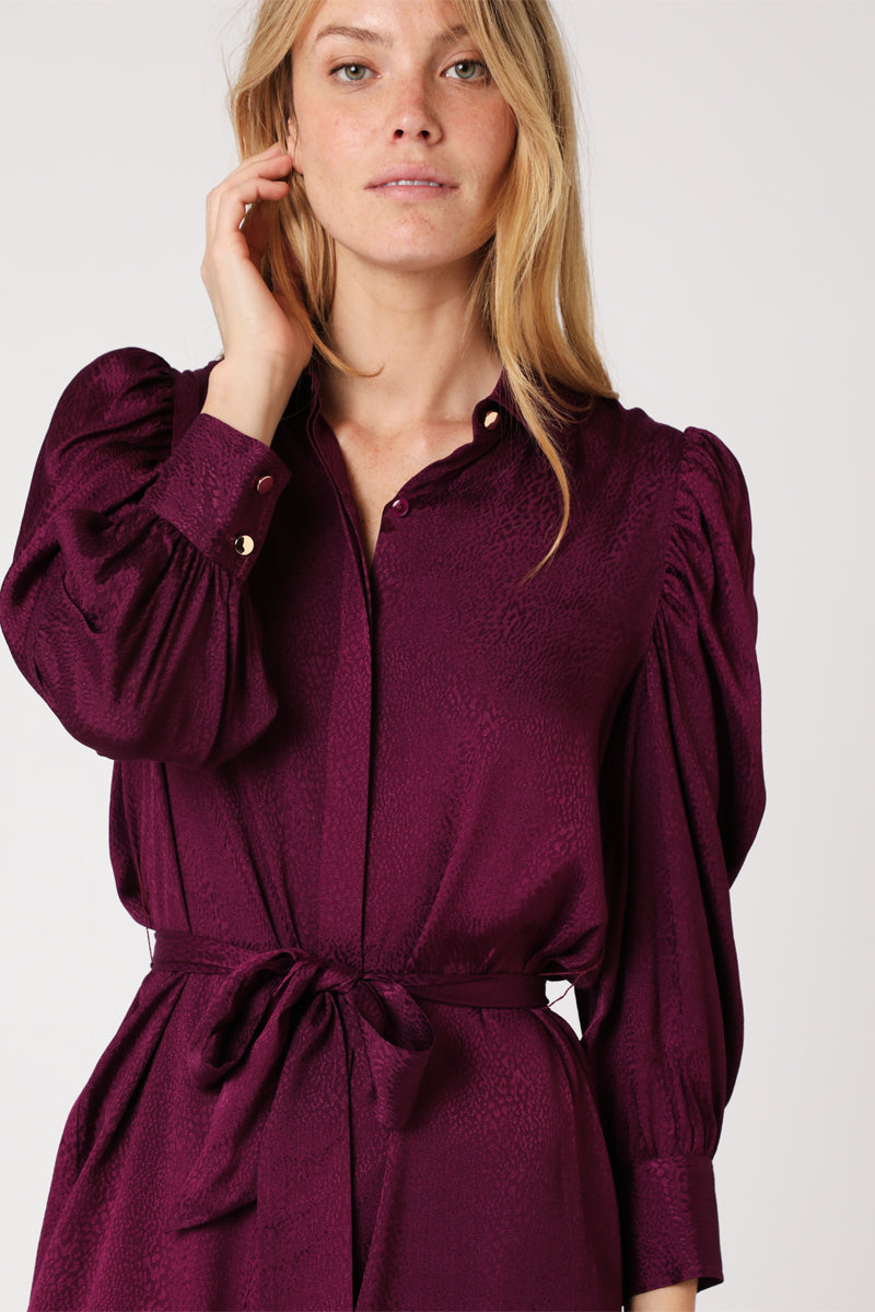 Berenice - Robe Courte Chemise Ml Froncee - Darkpurple