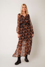 Berenice - Robe Longue - Marron Et Noir