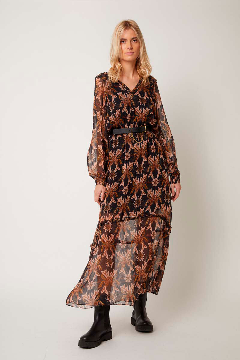 Berenice - Robe Longue - Marron Et Noir