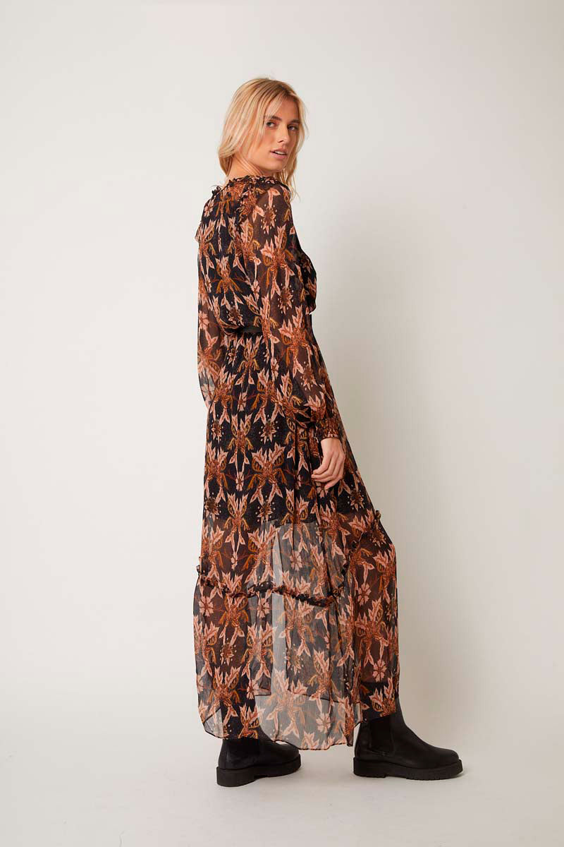 Berenice - Robe Longue - Marron Et Noir