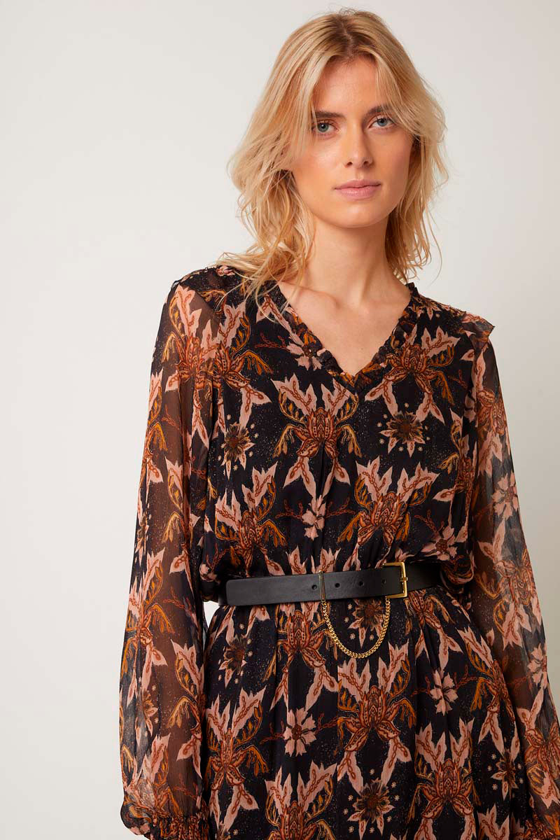 Berenice - Robe Longue - Marron Et Noir