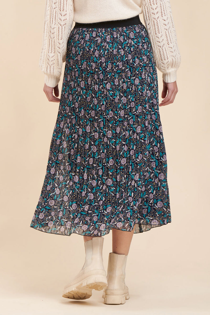La Fée Maraboutée - Jupe Plissée Chana Bleu Marine Et Turquoise