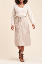 La Fée Maraboutée - Jupe Midi Taille Haute Ricky Beige