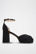 Sandalias De Tacón En Cuero De Cabra - Negro