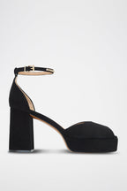 Sandalias De Tacón En Cuero De Cabra - Negro