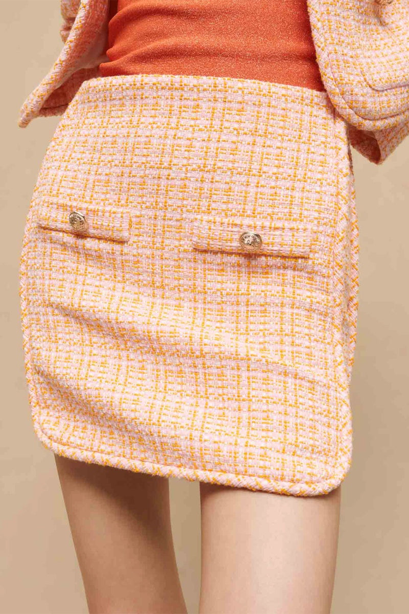Jupe En Tweed Taille Haute - Orange