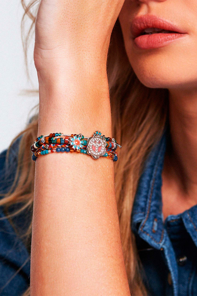Manschettarmband Kvarts, Hematit, Turkos, Oxeöga & Agat