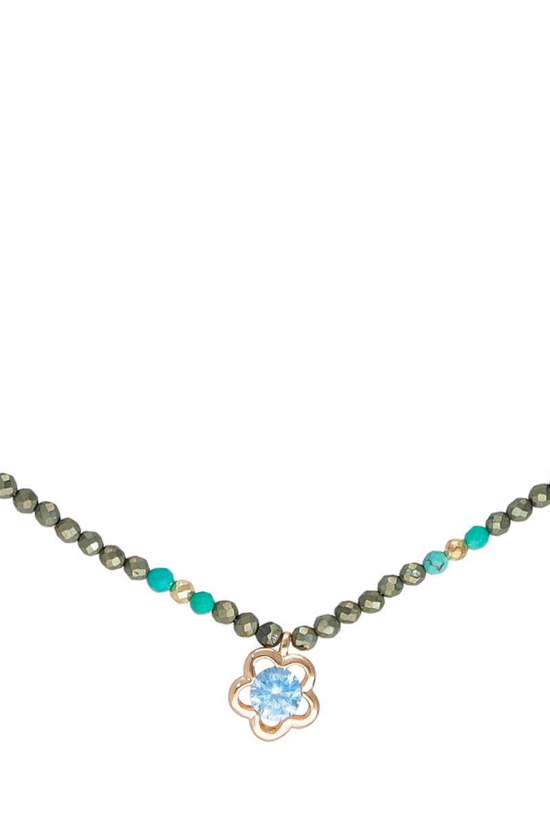 Collier Doré À L'Or Fin Jaune Hématites, Turquoises & Pyrites