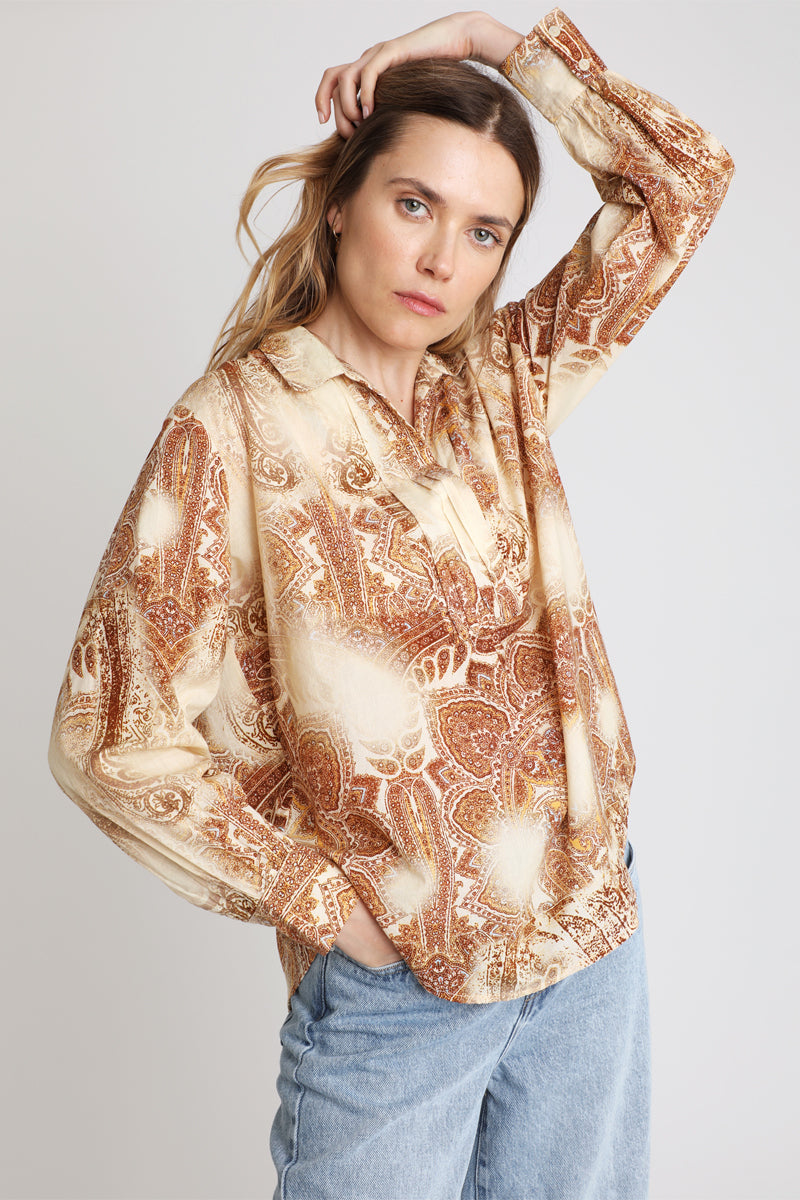 Blouse - Beige And Burgundy