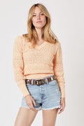 Crochet V-Neck Sweater - Lightcoral