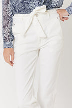 High Waist Belted Slim Jeans - Off White
