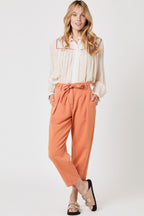 Plain Belted Casual Pants - Caramel