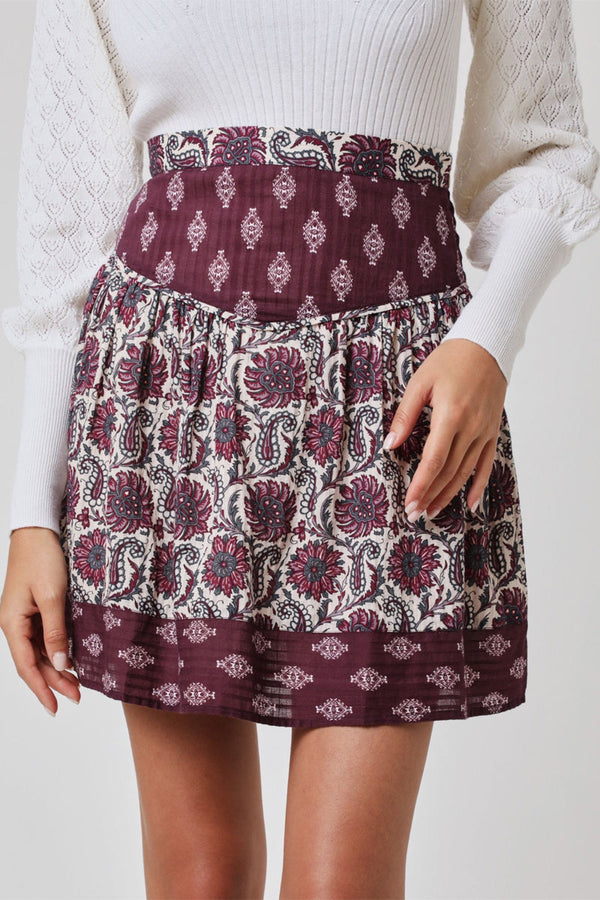 Berenice - Short Printed Smocked Skirt - Bohemian