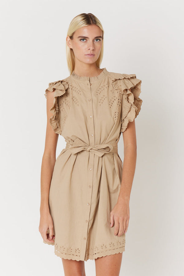 Berenice - Robe Courte Unie - Beige