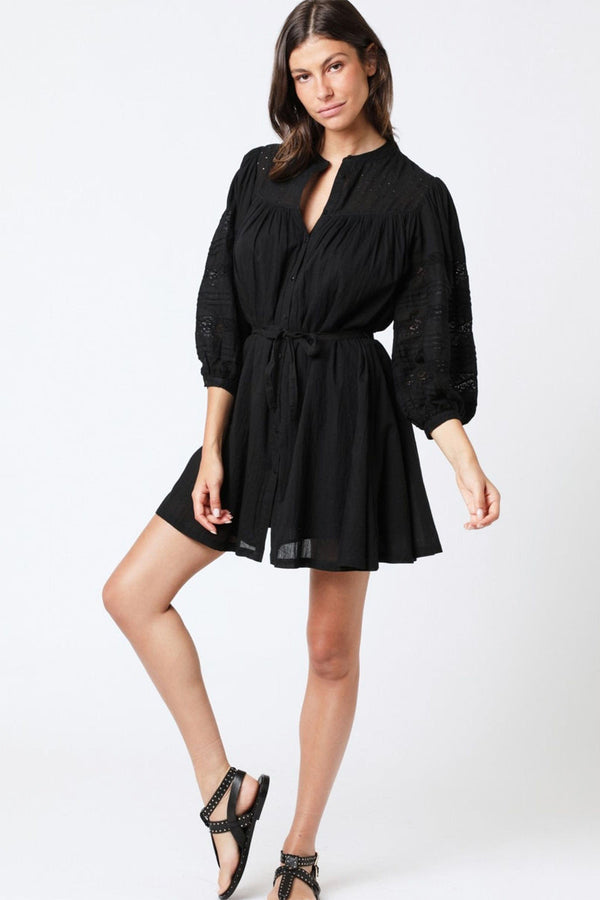 Berenice - Robe Courte Unie Ml Plis - Black