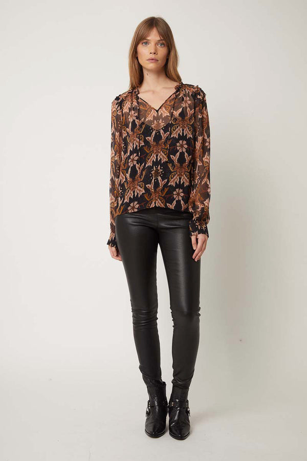 Blusa con cuello en V y hombros con volantes - Ottawa