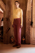 Pyrex High Waisted Velvet Trousers - Burgundy