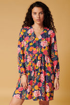 Karl Marc John - Vestido Trapecio Ruken - Azul Marino y Coral