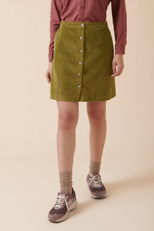 Karl Marc John - Falda Recta de Terciopelo Jano - Verde Oliva